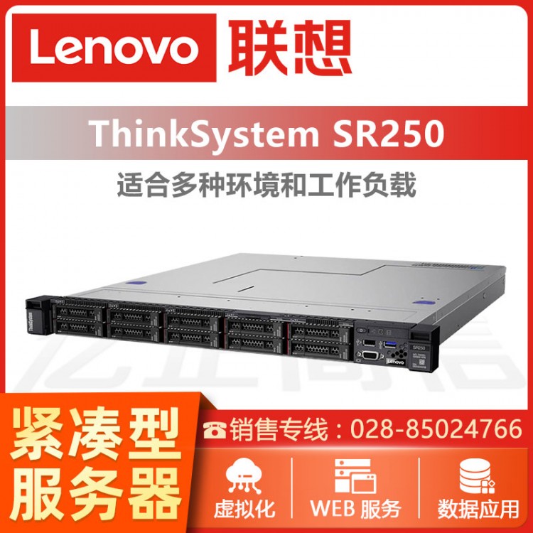 聯想（ThinkSystem）SR250 1U機架式服務器主機 聯想管家婆服務器 聯想用友服務器 聯想服務器成都授權代理商